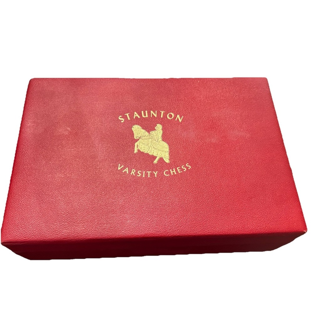Vintage Staunton Varsity Chess Set / Pieces In Leatherette Wood Box ♟️ Checkmate